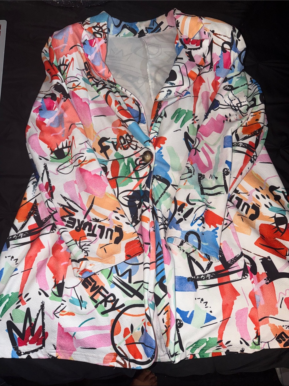 SHEIN White Multi Colorful Graffiti-Print Blazer